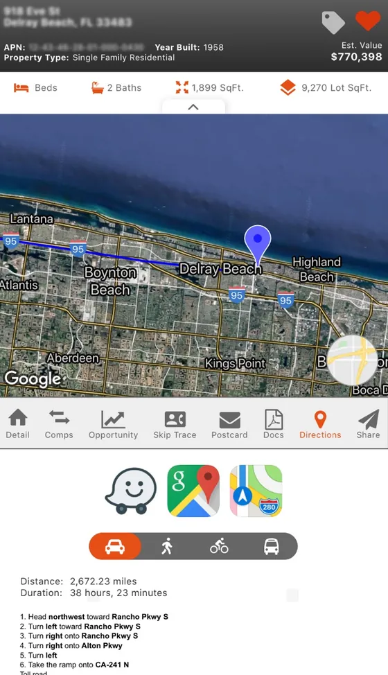 PropStream app: Driving for dollars directions