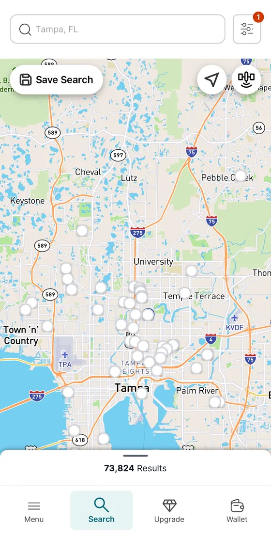 Propwire app: Map search with 73,824 results