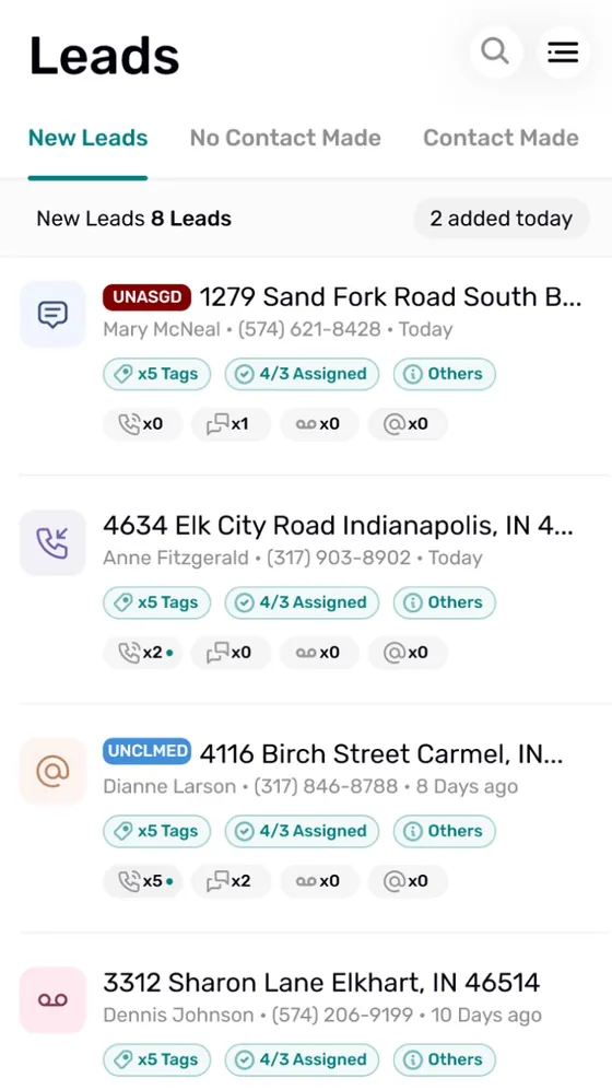 REsimpli app: New leads with tags and assignments