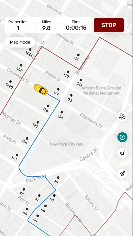 REsimpli app: Driving for dollars route with properties along it